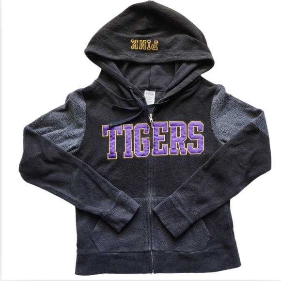 Victoria's Secret PINK LSU Tigers Zip Hoodie Small 5th Ocean Gray Purple - Picture 1 of 7